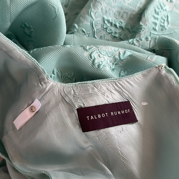 Talbot Runhof Dress Midi Fit Flare Sleeveless Floral 3D Embossed Teal Blue Small - Picture 10 of 13